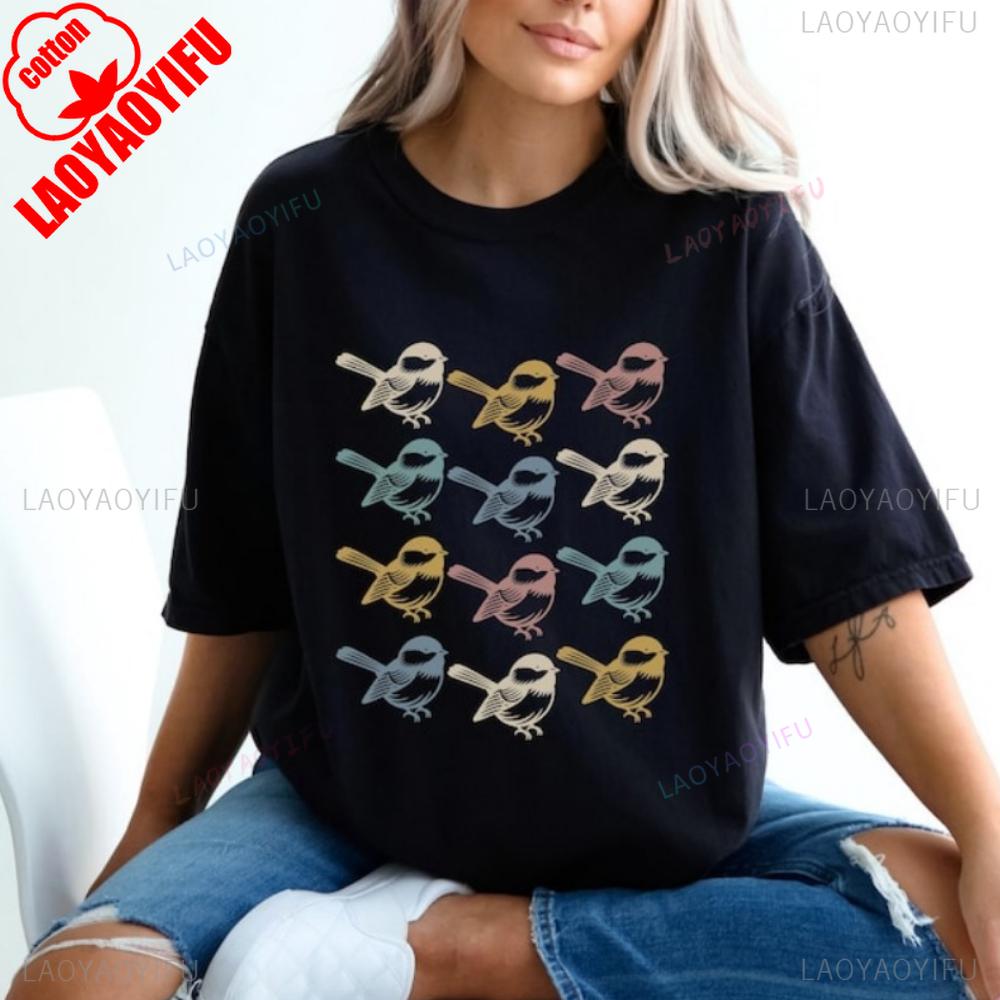 Chickadee Shirt Bird Lady TShirt Nature Gift Hiker Tops Bird Watching Tee Spring Clothing Streetwear Tops Unisex Clothing S