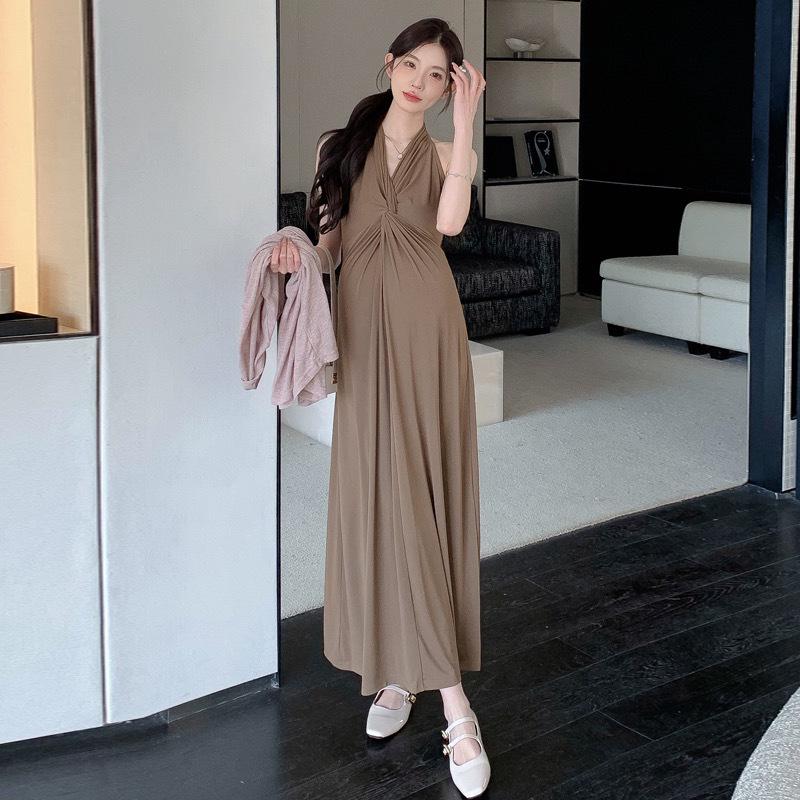 Maternity Dress Set: Spring/Summer 2026 Halter Neck Sun Protection & Slimming Design