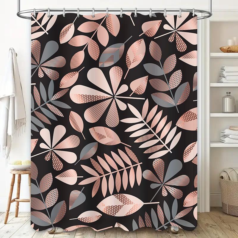 Leaf Print Shower Curtain Waterproof Bathroom Decoration Customizable Size Various Colors Available Decorative Window Treatment