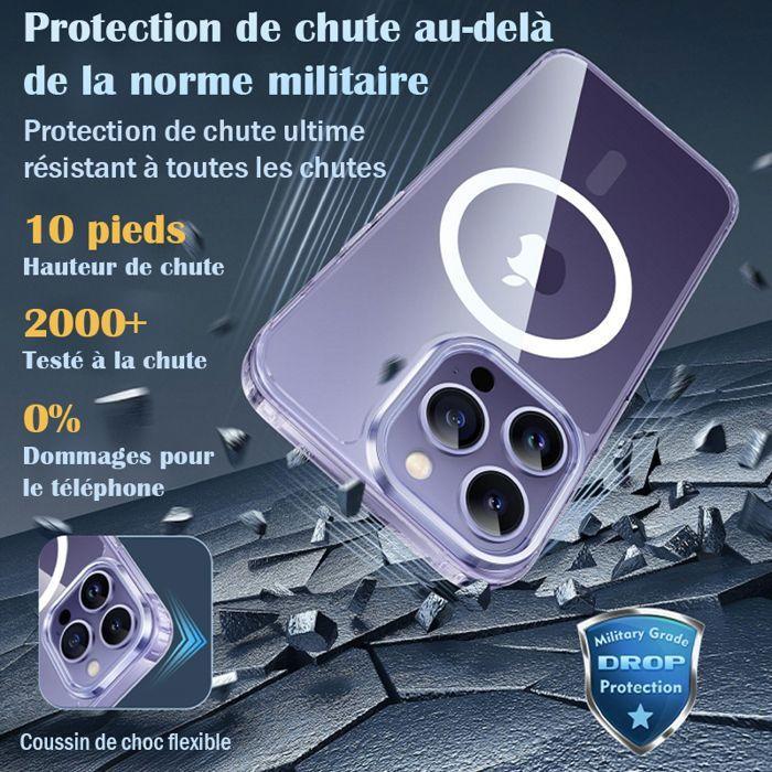 Coque iPhone 14 Pro aimantée MagSafe,verre trempé,protège-caméra,antichoc TPU bumper,transparent,anti-jaunissement,Hard PC Back