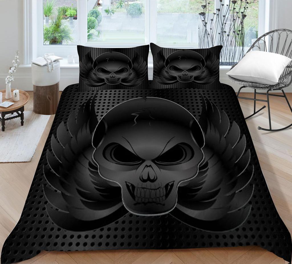 Bed Cover Home Bedclothes Bedding Set 2/3pcs 3D Skull Printing Microfiber Washable Bed Quilt Cover Set