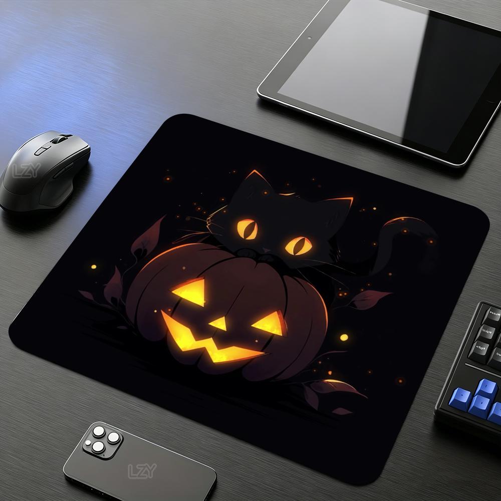 Halloween Cute Black Cat Mouse Pad Cartoon Square Gaming Desk Mat Non-Slip Rubber Keyboard Pad for Office Table Decor Mousepad
