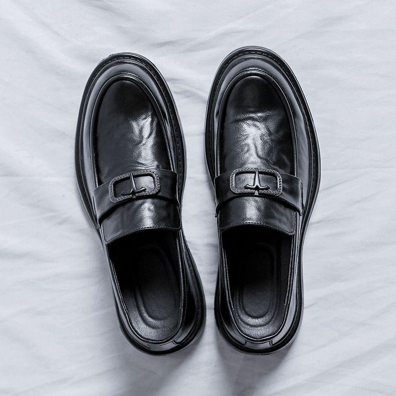 Męskie skórzane mokasyny podwyższające wzrost: Gruba podeszwa, casualowy styl brytyjski, formalne wsuwane