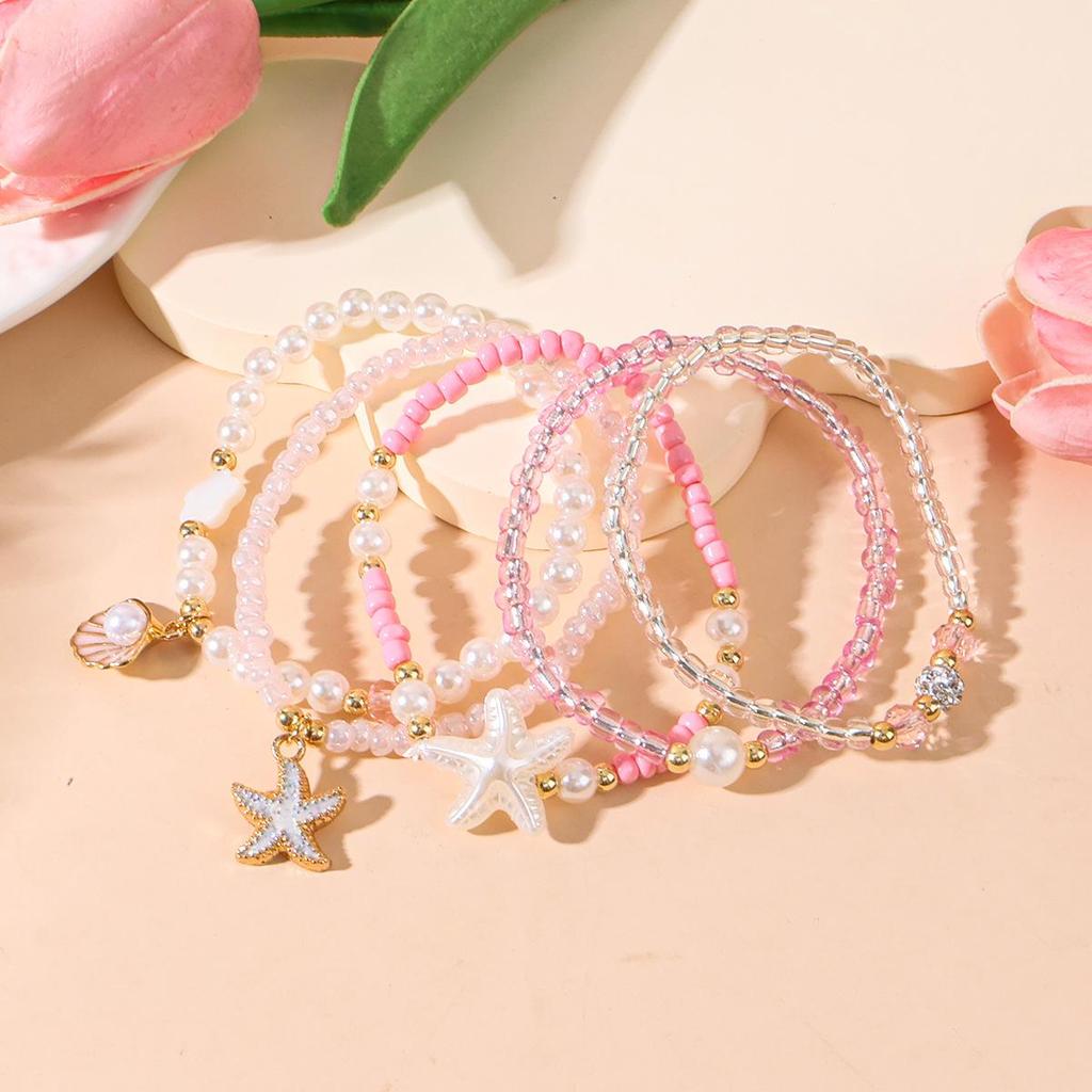 Elegant Ocean-Inspired Starfish Pearl & Rhinestone Beaded Bracelet Set
