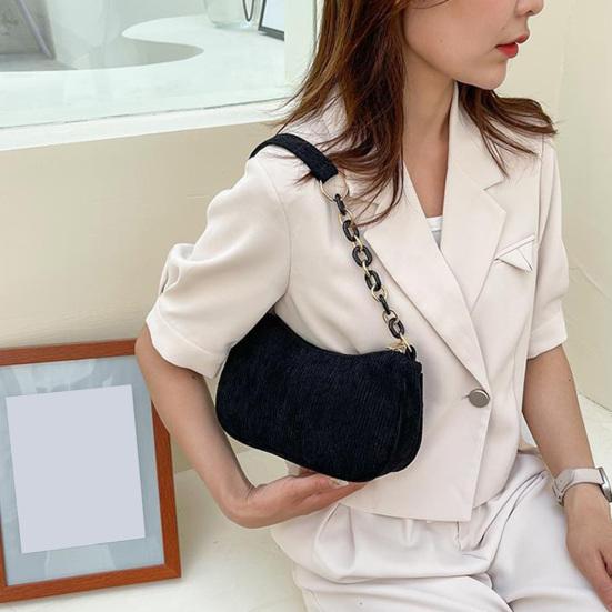 Damen Kord Schultertasche Stilvolle Handtasche mit oberem Griff Halbmond Handtasche Einfache Achseltasche für Einkaufen Pendeln Date