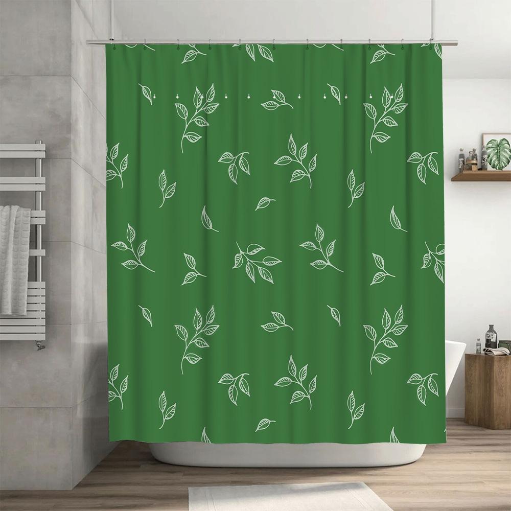 Green Floral Shower Curtain Rustic Bath Decor Leaf Pattern for Bathroom Window Covering Polyester Fabric with Metal Eyelets Size