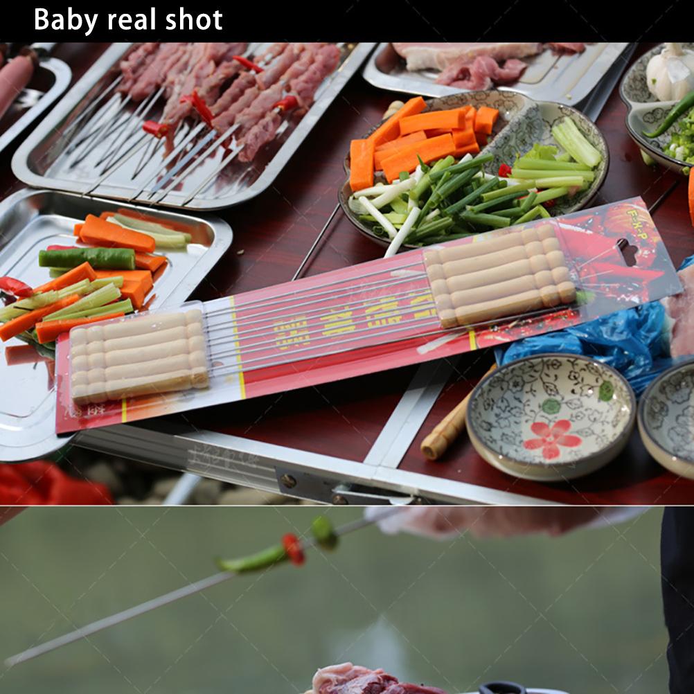 10Pcs Agulhas de churrasco com cabo de madeira Espetos de grelha de aço inoxidável