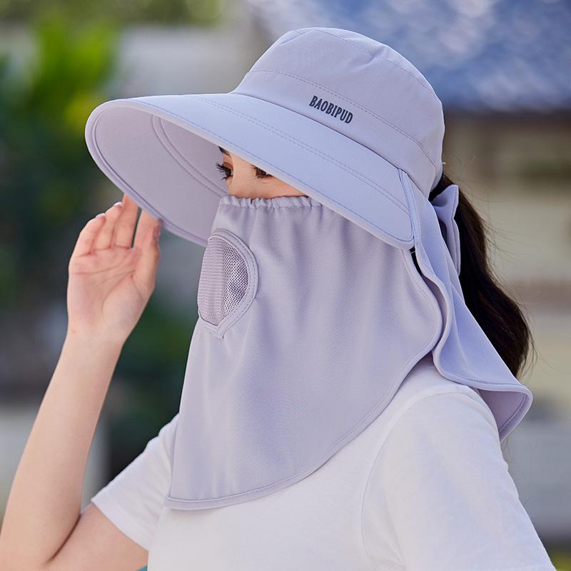 

New hat women s sunscreen hat purple line eaves breathable full face mask sun hat tea picking sun hat