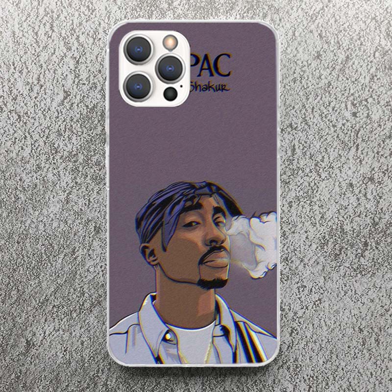 Rapper 2pac Singer Tupac Print Soft Case for iPhone 13 Pro Max 12 Mini 11 XS XR X SE 7 Plus Phone Shell 8 6 6S 5 5S Pattern Cove