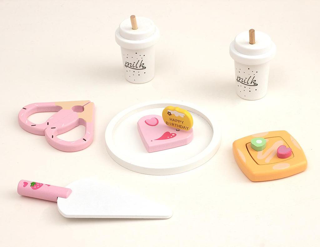 Children's Pretend Play Handbag: Candy Dessert Cake & Ice Cream Wooden Kitchen Toy Set - Pink