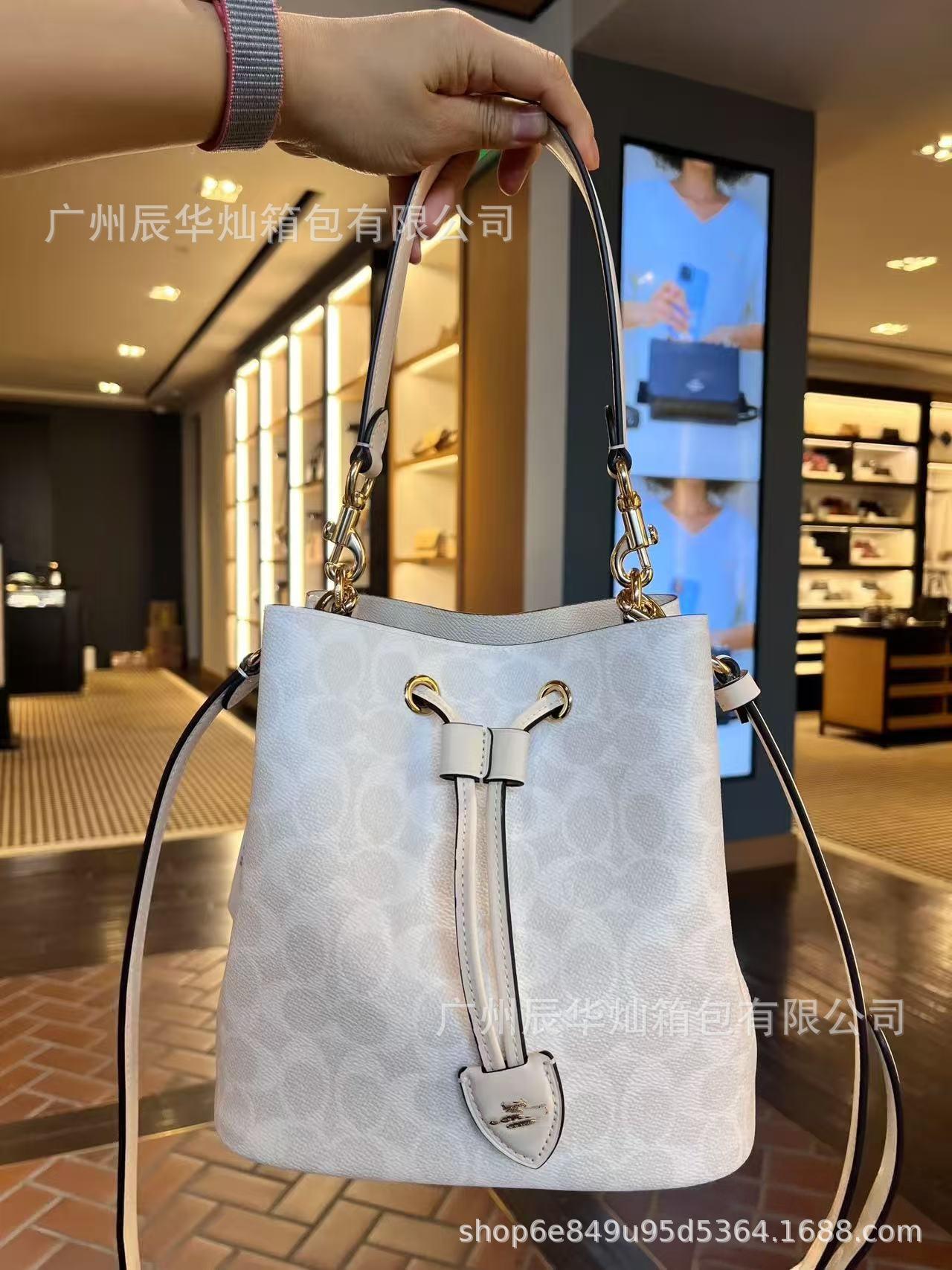 

Koujia s New High-end Rowan Leather Underarm Bucket Bag Classic Printed Drawstring Handbag Single Shoulder Crossbody 22x14x21