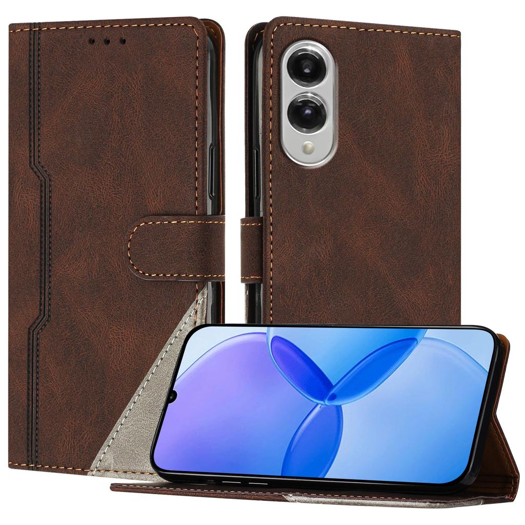 For Samsung Galaxy S25 Edge Leather Case Triangle Patchwork Wallet Stand Shockproof Phone Cover