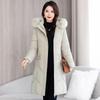 Women's Winter Cotton Coat - Mid-Length Korean Style with Waist-Hugging Design, Thick Padding, and Large Fur Collar.