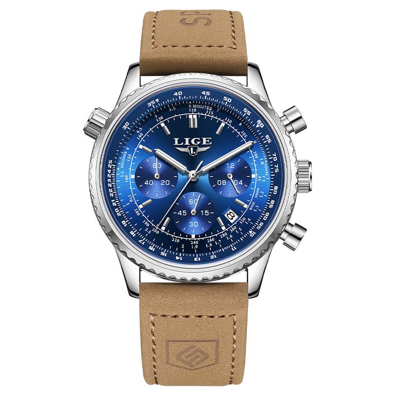 

LIGE Бренд Оригинальные Креативные Кварцевые Часы Мода Личность Спорт Водонепроницаемые Хронограф Мужские Часы Мужской Подарок синий