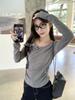 Chic Korean Grey One-Shoulder Bow T-shirt for Women - Sweet and Spicy Spring/Autumn Style