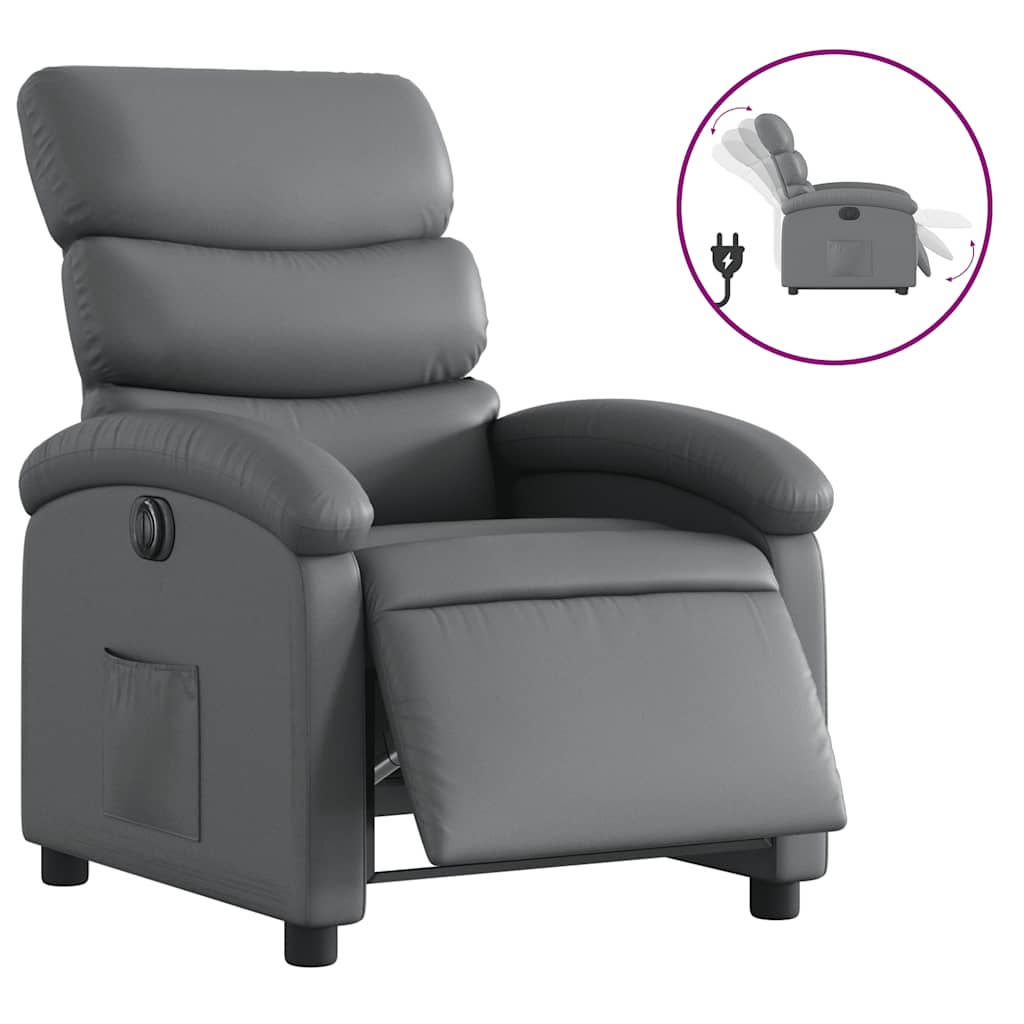 Vidaxl Electric Recliner Armchair, Grey, Upholstered with Faux Leather