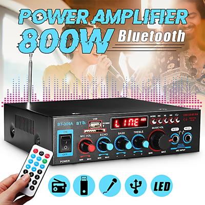Bluetooth Stereo Audio Versterker 800W Auto Thuis HiFi Muziek SD USB FM AMP met Afstandsbediening 12V/220V