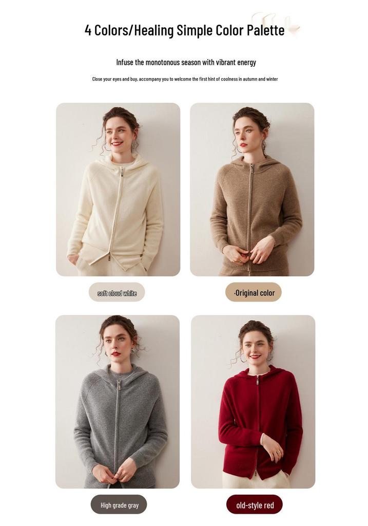 Women's Thickened Double Zipper Cashmere Cardigan - Solid Color, Loose Fit, Slimming Knit Hoodie for Autumn and Winter.