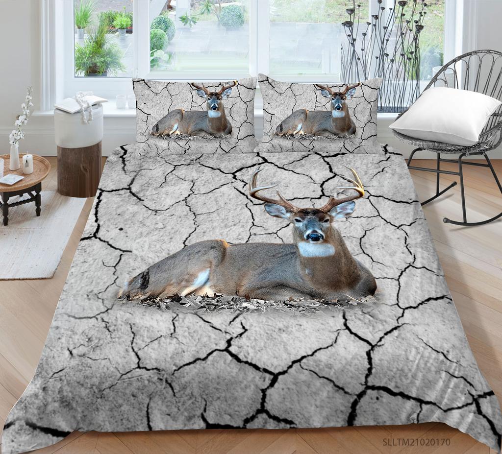 Sada ložního prádla s motivem 3D jelena Zvířecí povlak na peřinu a povlak na polštář 2/3 kusy Měkké omyvatelné a rychleschnoucí Domácí dekorace v plné velikosti