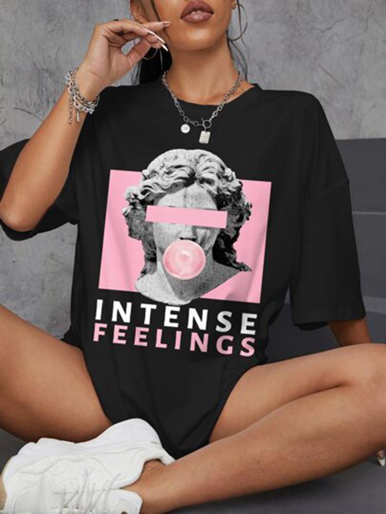 2025 Summer Loose Women's T-Shirt High Quality O Neck Sculpture Letter Pattern Short Sleeve Women's Short Sleeve T-Shirt CCXX120