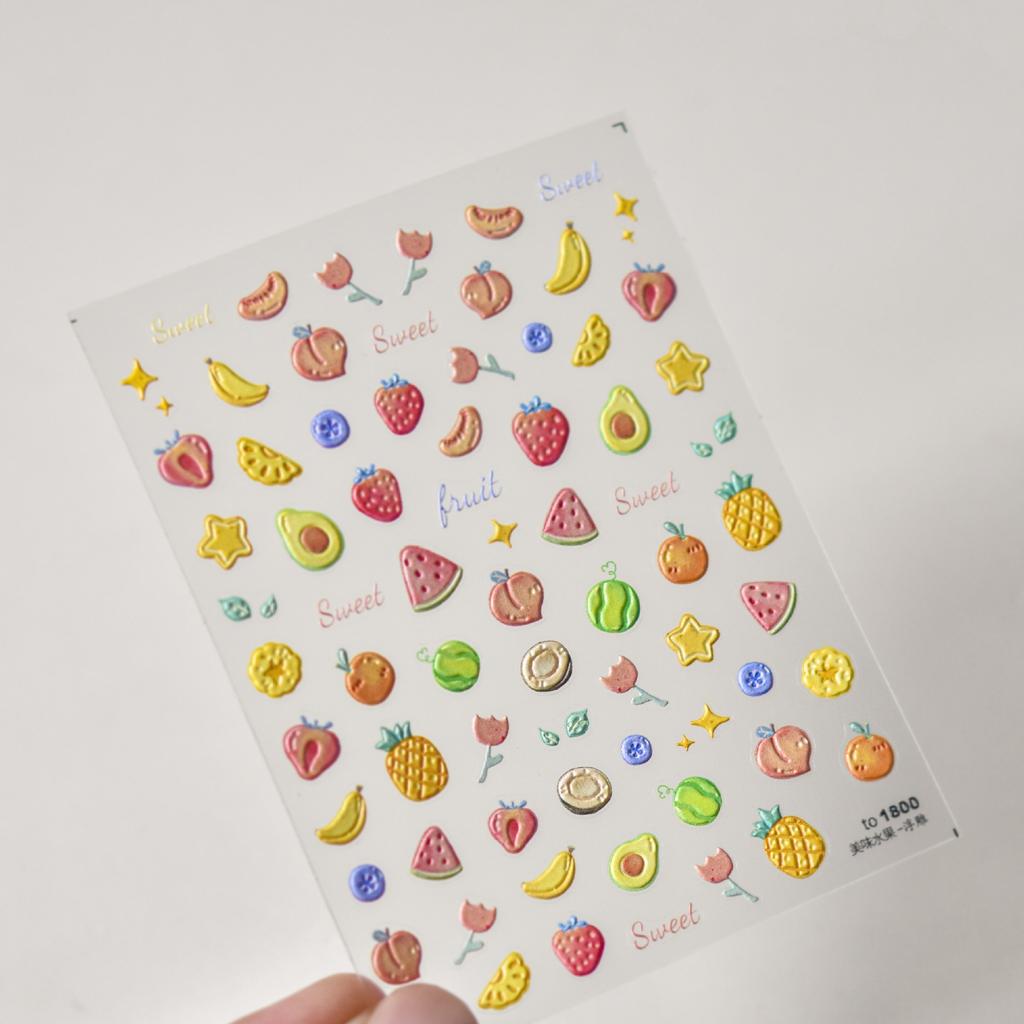 Fruit Party Nail Art Sticker Pineapple Pitaya Kiwi Fruit Apple Watermelon Strawberry Orange Pomegranate Peach Fig Manicure Decal