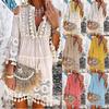 Boho Lace Mini Dress Women Fashion V Neck Three Quarter Sleeve Tassel Dress