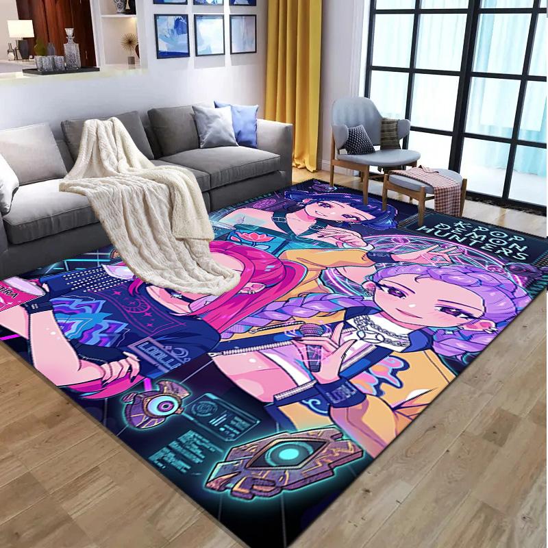 Covor cu Model KPop Demon Hunters, Covoraș de Interior/Exterior, pentru Picnic, Cameră de Jocuri, Dormitor, Birou, Sufragerie, Covor Decorativ pentru Casă, Cadou de Ziua de Naștere