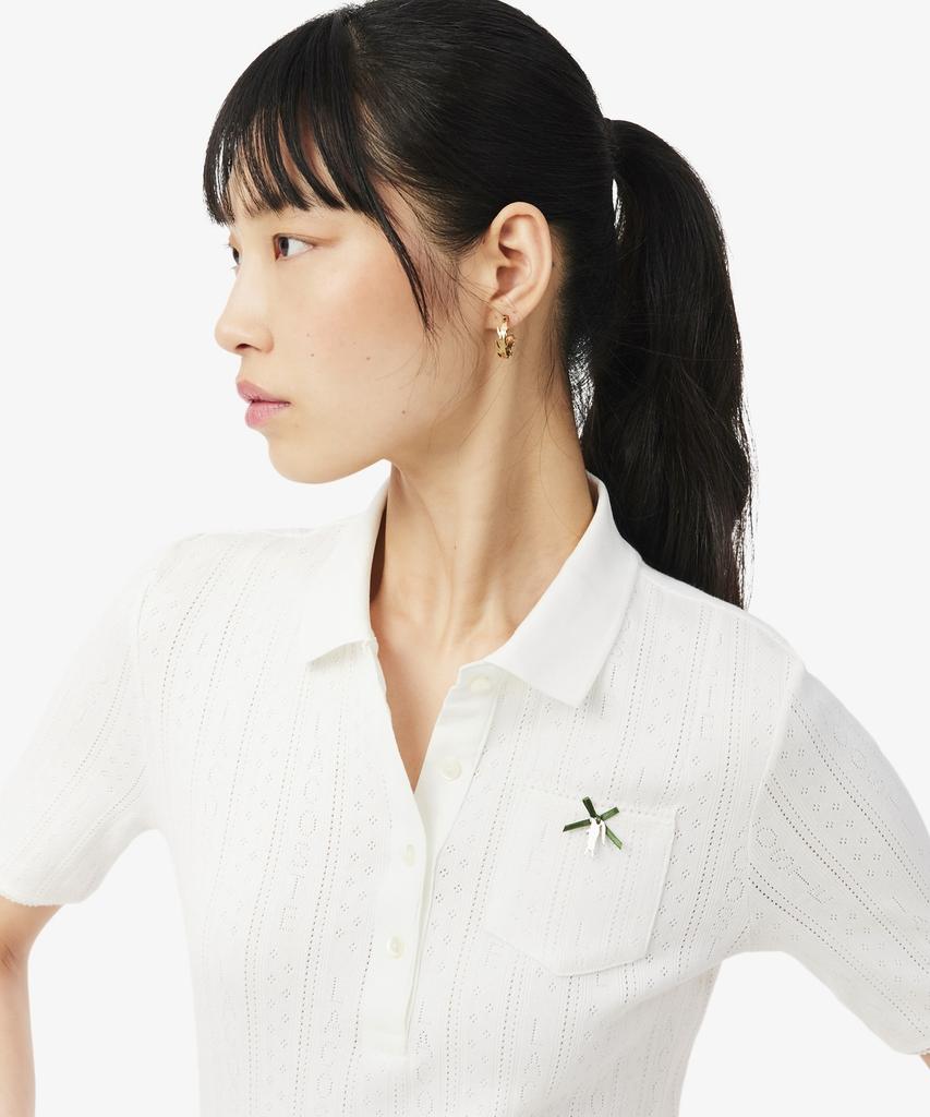 LACOSTE Women'S Pointel Ribbon Croc Polo Shirt Df5296-56G 70V