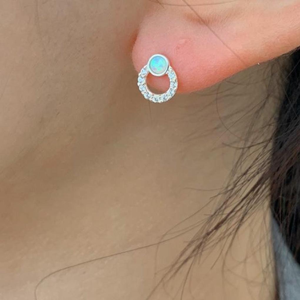 Women's Accessories Sari Opal Round Cubic Zirconia Earrings
