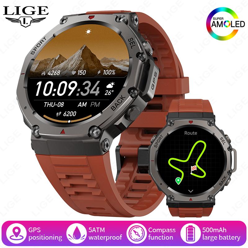 New GPS Smart Watch 5ATM Waterproof 500mAh Battery Built-In Dual-band GNSS Compass Altimeter Barometric Military Smartwatch