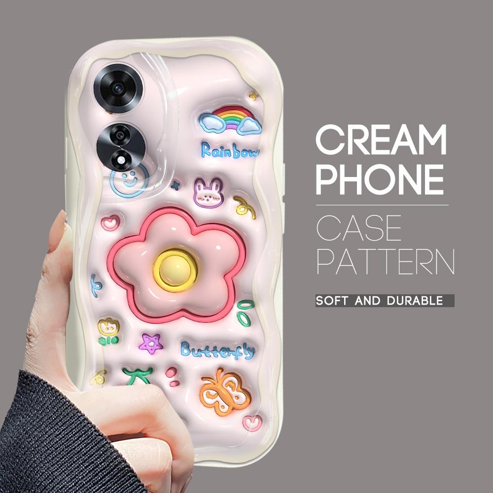 

Для OPPO A17 A18 A38 A58 A98 Reno7 Z 8Z 8T 11F 11 Pro Realme 12 Lite 12 Pro C30 розовый черный белый цветы кремовая текстура мягкий силиконовый чехол для телефона OPPO A18 белый