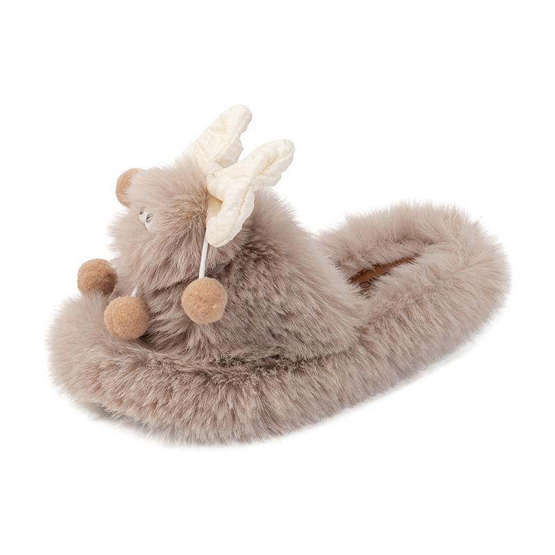 Children Furry Slippers Fashion Girls Home Cartoon Dust Bunnies Indoor Plush Slippers Kids Warm Winter Shoes Anti-Slippery