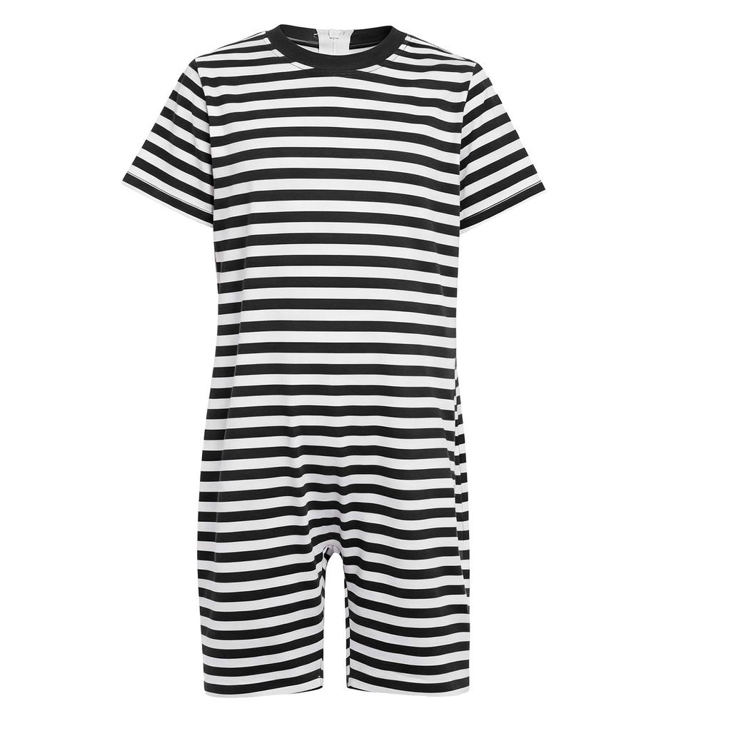 Unisex dětské adaptivní oblečení pro speciální potřeby Kulatý výstřih Krátký rukáv Délka ke stehnům Pruhovaný zadní díl Neviditelný zip Pruhovaný overal
