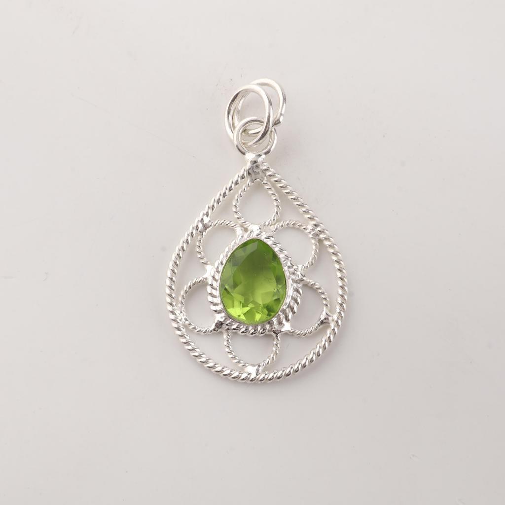Peridot Gemstone 925 Stamped Silver Designer Handmade Pretty Pendant 1.40" For Anniversary Gift PP-19-9