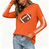 Women's Long Sleeve Neck Top with Rugby Print and Side Slit Hem