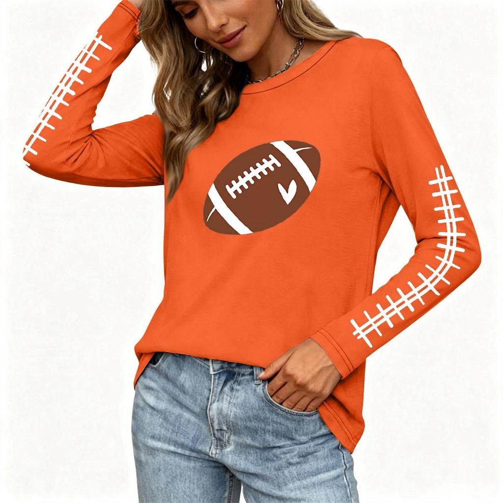 Women's Long Sleeve Neck Top with Rugby Print and Side Slit Hem