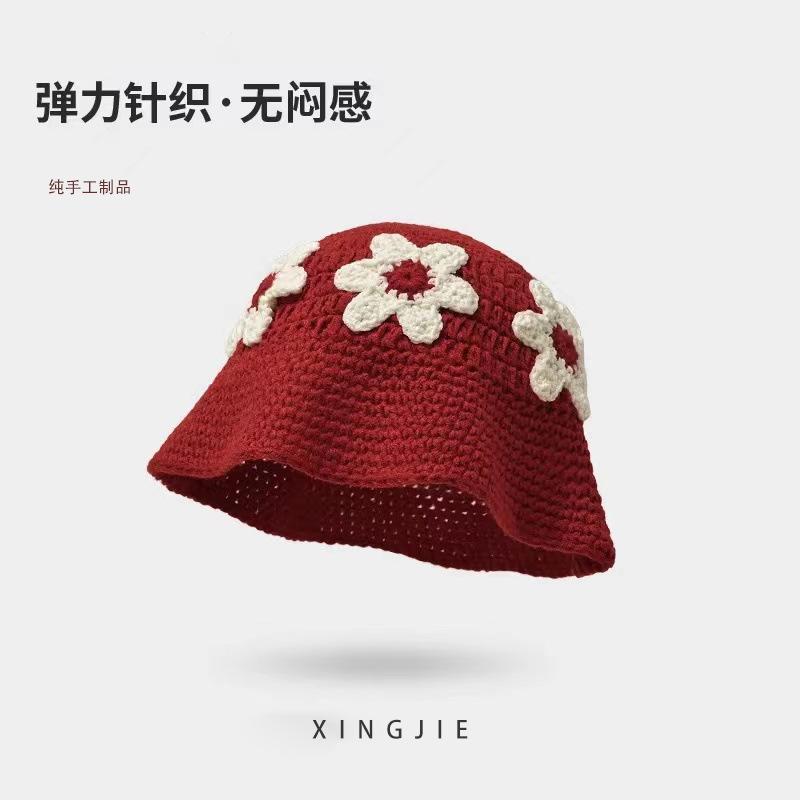 Handmade Knitted Hat Bucket Hat Women's Wool Hat Cold Hat Autumn and Winter Niche Fisherman Pile Hat