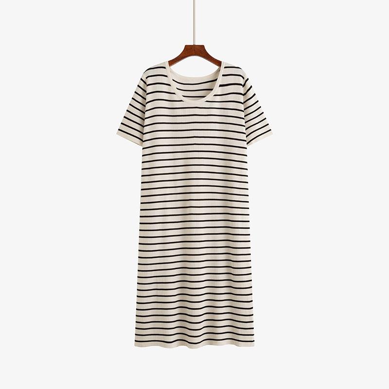 

Женское облегающее полосатое платье Женское платье с U-образным вырезом Платье свободного прямого кроя для полных девушек Вязаное платье 3XL абрикосовый