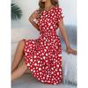 Spring Summer O Neck Printed Casual Short Sleeved Pleated Women Dress Loose Fashion Elegant A-line Party Lace-up Dresses Simple Women's Clothing