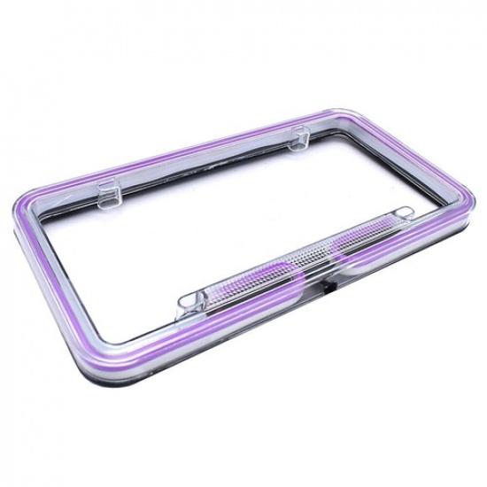 Universal  Purple Car Pickup Neon License Plate Frame Front Rear Tag Cover 12V