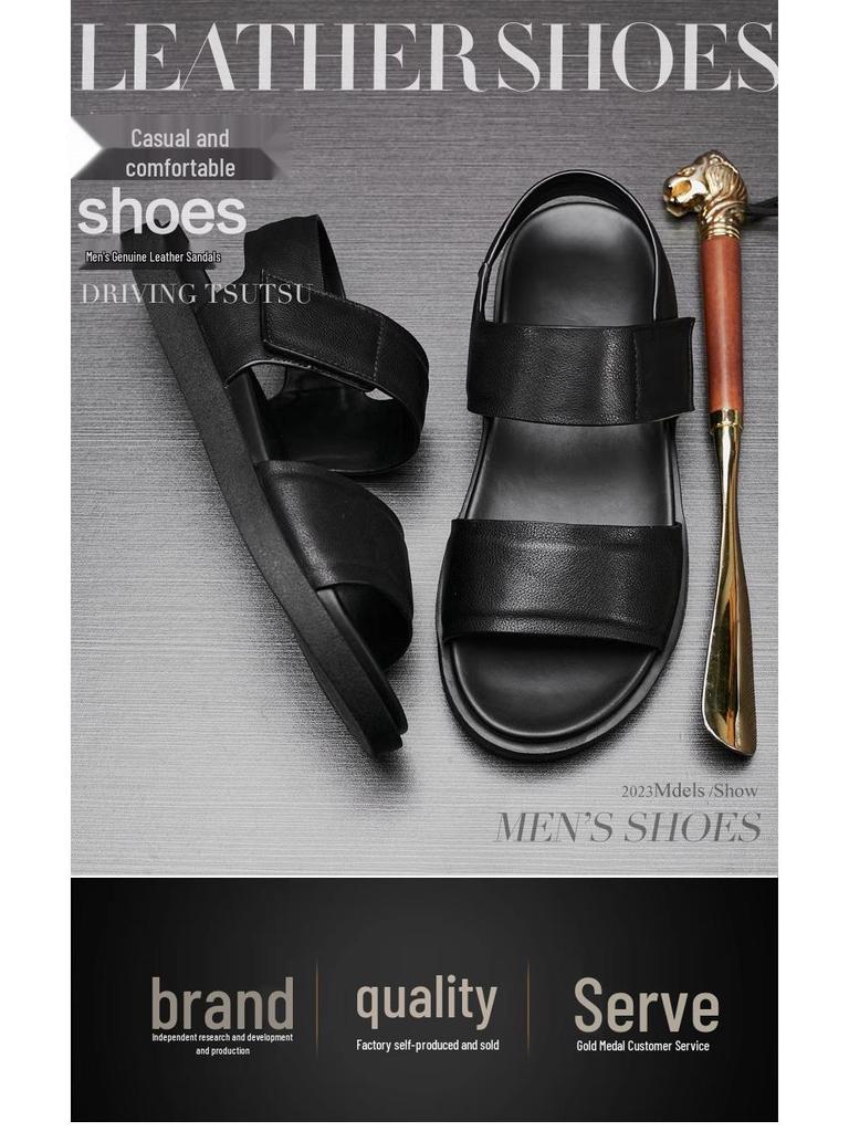 2025 Men's Breathable Genuine Leather Sandals: Soft Sole, Anti-Slip, Outdoor Beach & Sport Footwear
