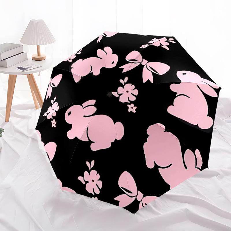 1pc Bunny Floral Automatic Folding Umbrella - Compact 8-Rib Design, Durable Plastic & Iron, Lightweight for Outdoor Daily Use109