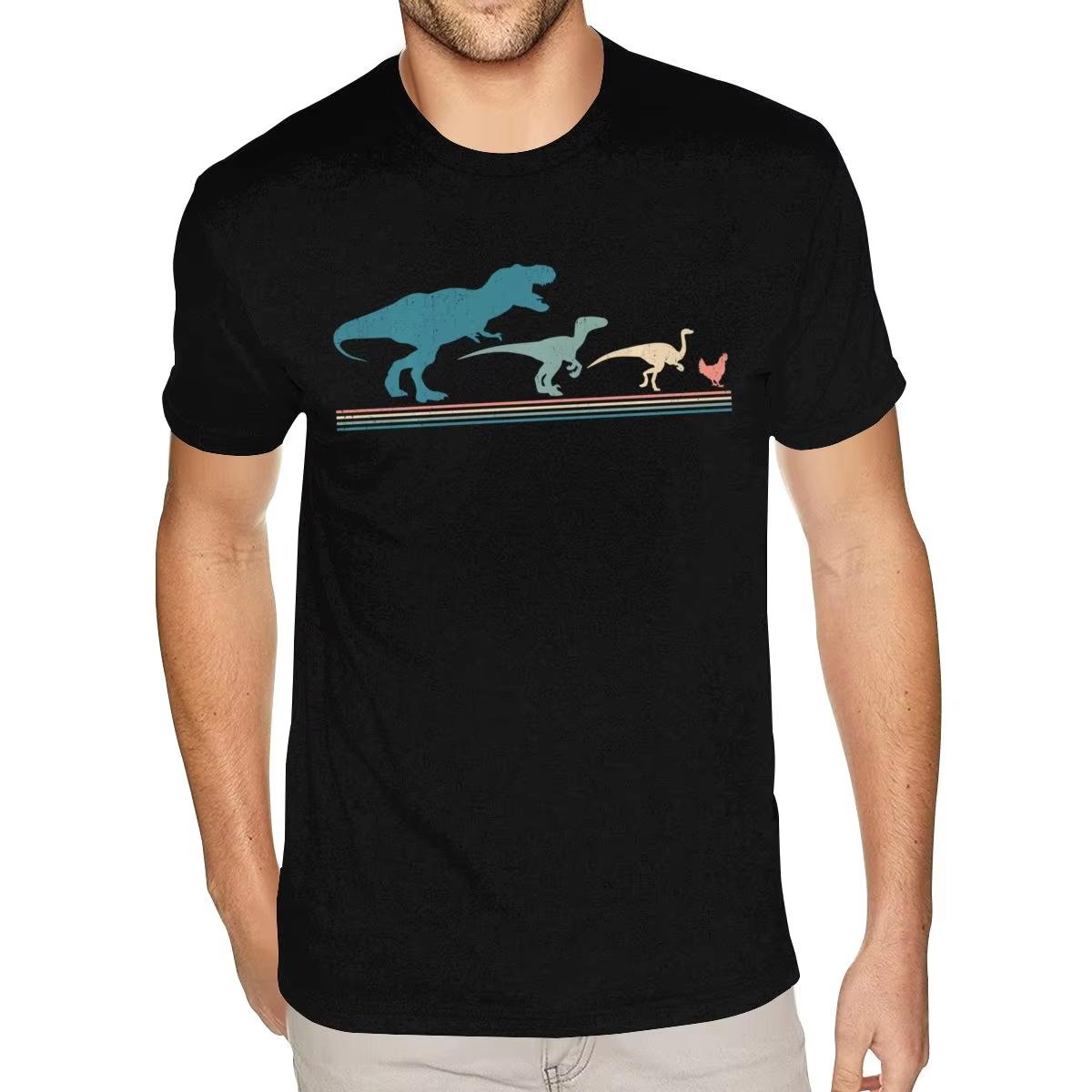 

Classic Trending Dinosaur T-rex Chicken Velociraptor Evolution Vintage T Shirt Mens Custom Printed Black Crew Neck T Shirt 4XL