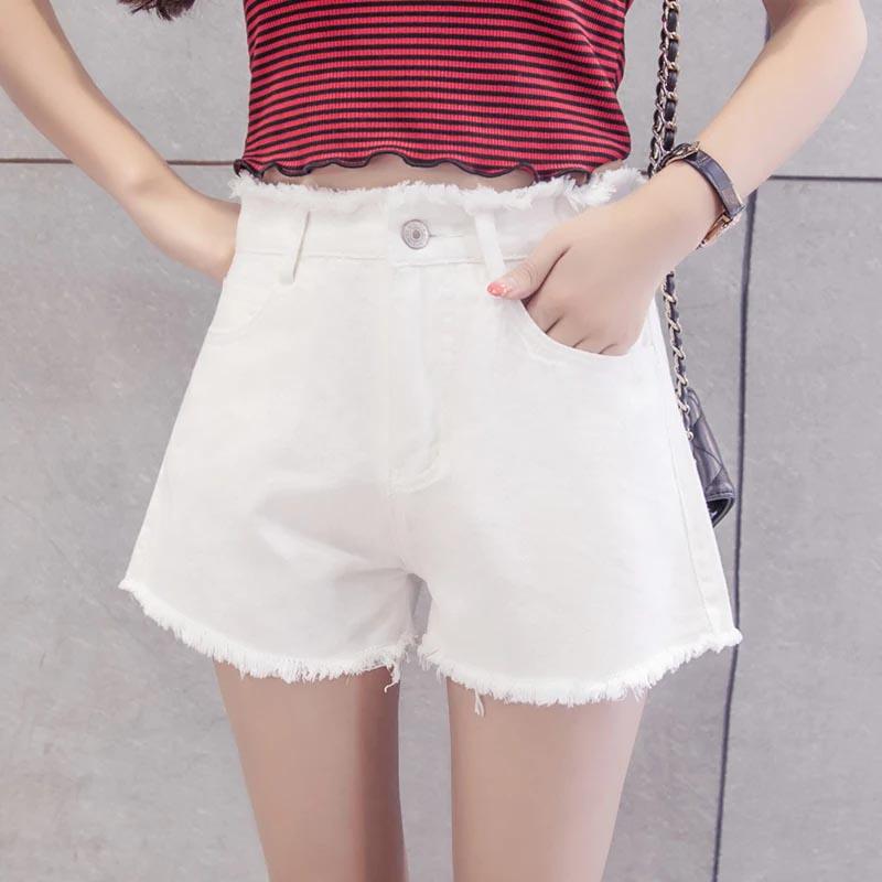 WTEMPO Denim Shorts Female Summer Students Loose High Waist Raw Edge Wide Legs Wild Plus Size Pants