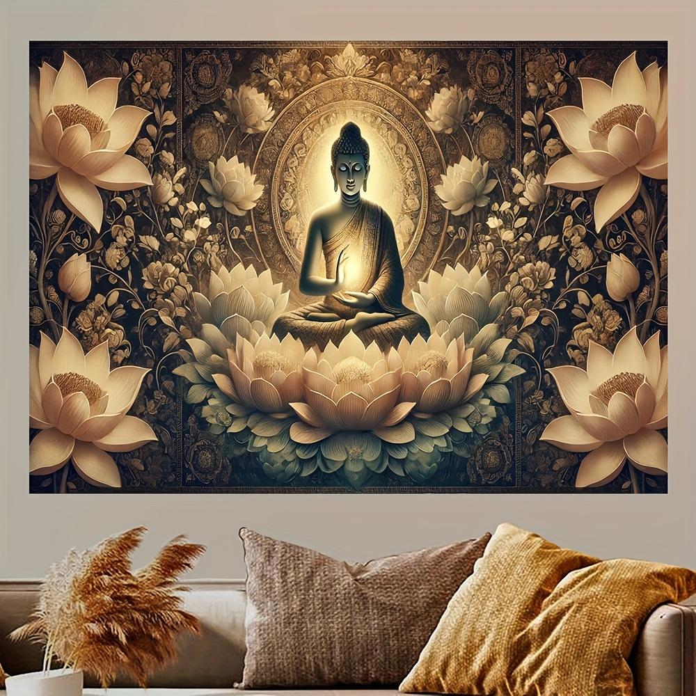 Buddha Lotus Flower Wall Tapestry Zen Art Decor For Living Room Meditation Space Spiritual Home Interior Design 2D Flat Print 74x94cm(29x37in)