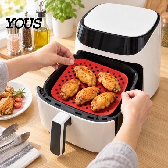 Reusable Food Grade Mats Air Fryer Silicone Liners, Non-Stick Basket for Liners Accessories, Heat Resistant Washable Pot Mat Baking Accessories