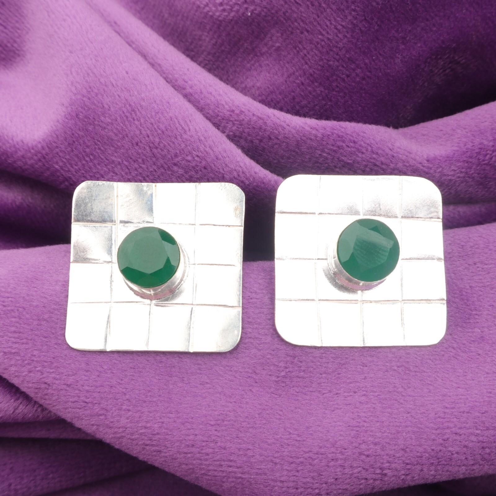 

Круглые серьги-пусеты из натурального зеленого оникса, подарок матери на день рождения, серебро 925 пробы, EE-146-15