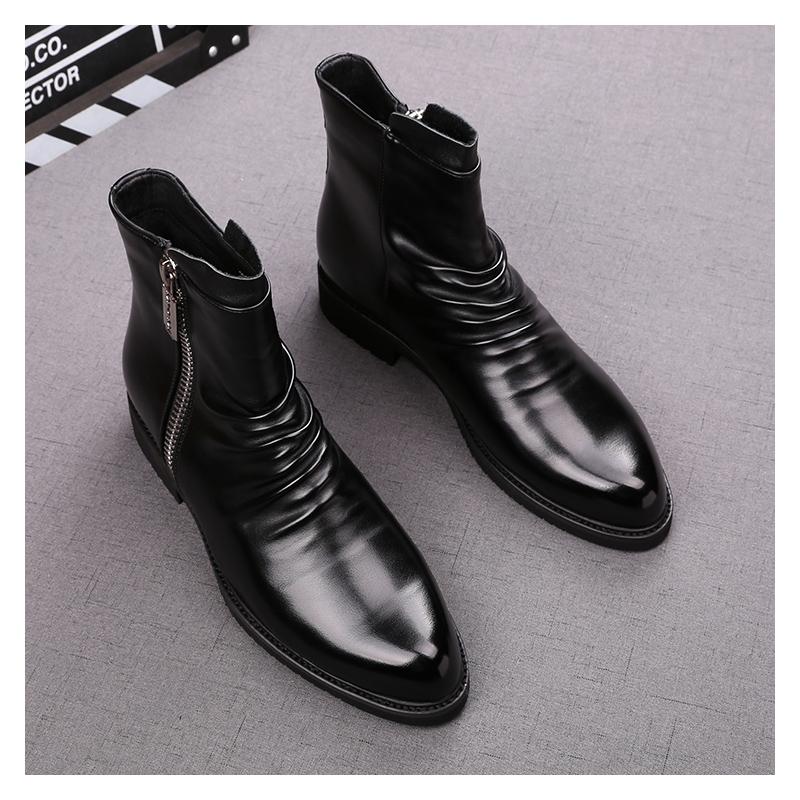 Fashion Men Fashion Party Nightclub Dress Autumn Winter Boots Black Stylish Original Leather Shoes Cowboy Ankle Boot Cool Short Botas