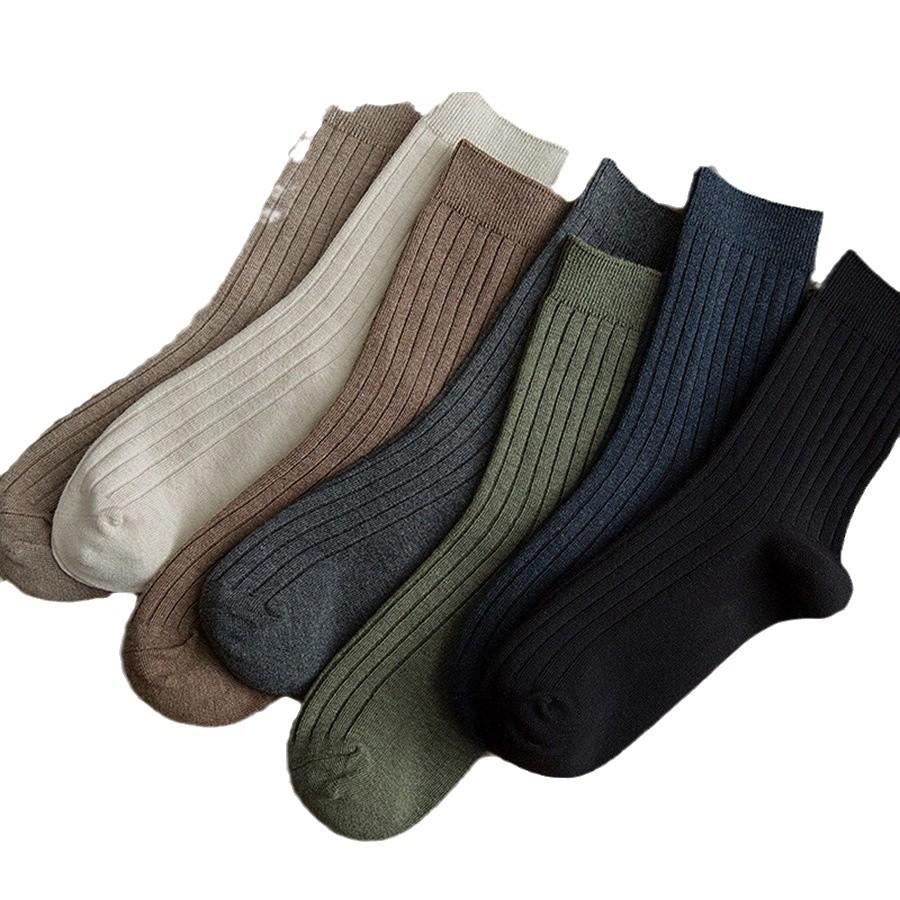 Calzini Uomo Autunno/Inverno Cotone Pettinato Fine Calzettoni a Mezza Gamba Casual Traspiranti Calzini in Puro Cotone Retro Business Calzettoni Lunghi