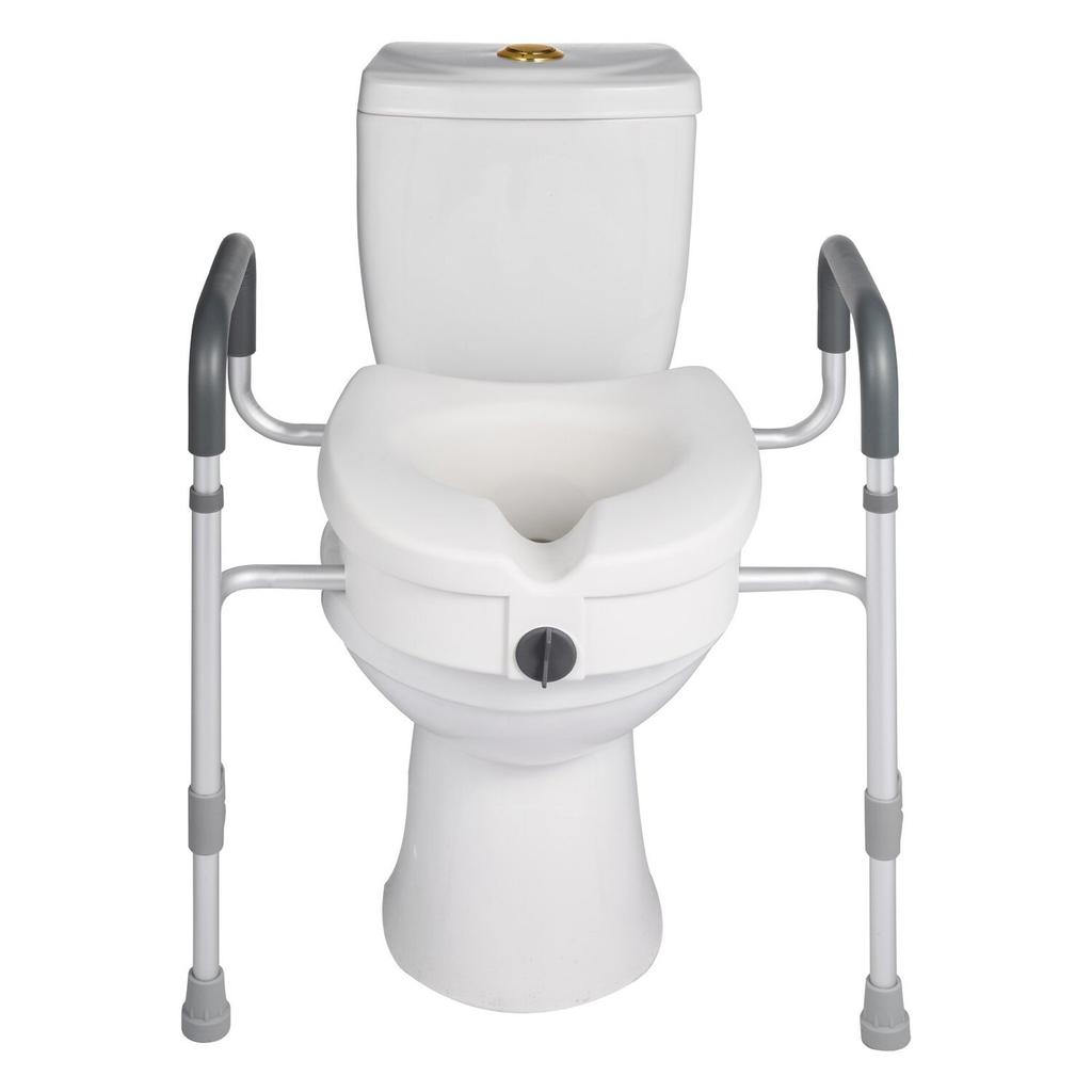 Raised Toilet Seat with Arms, 159 kg Capacity, 127 mm Lift Height & Adjustable Width, Widened Commode Elevated Toilet Seat Riser with Handles for
